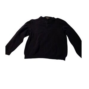 Eddie Bauer Mens Ribbed Button Pullover Sweater Navy Blue 100% Cotton Size L